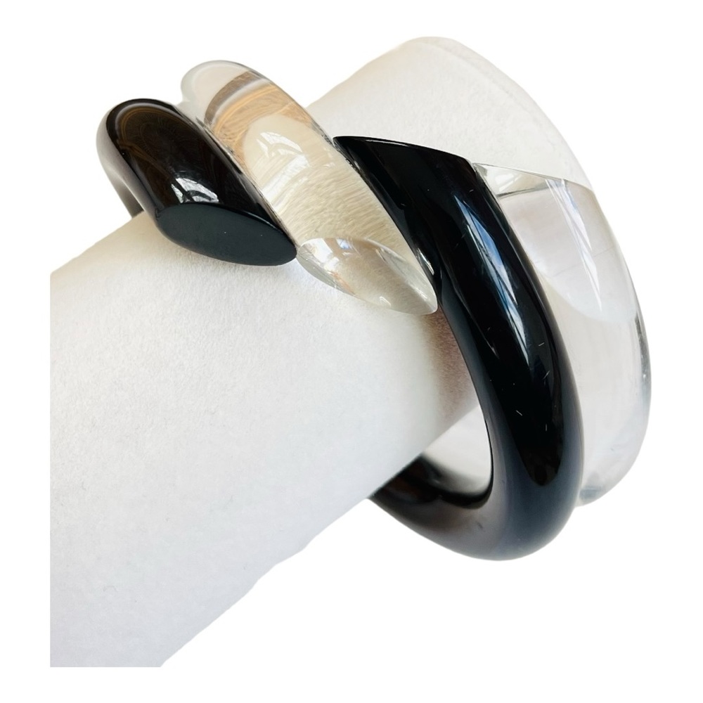 Vintage Judith Hendler Clear & Black Acrylic Lucite Coiled Twist Bangle Bracelet